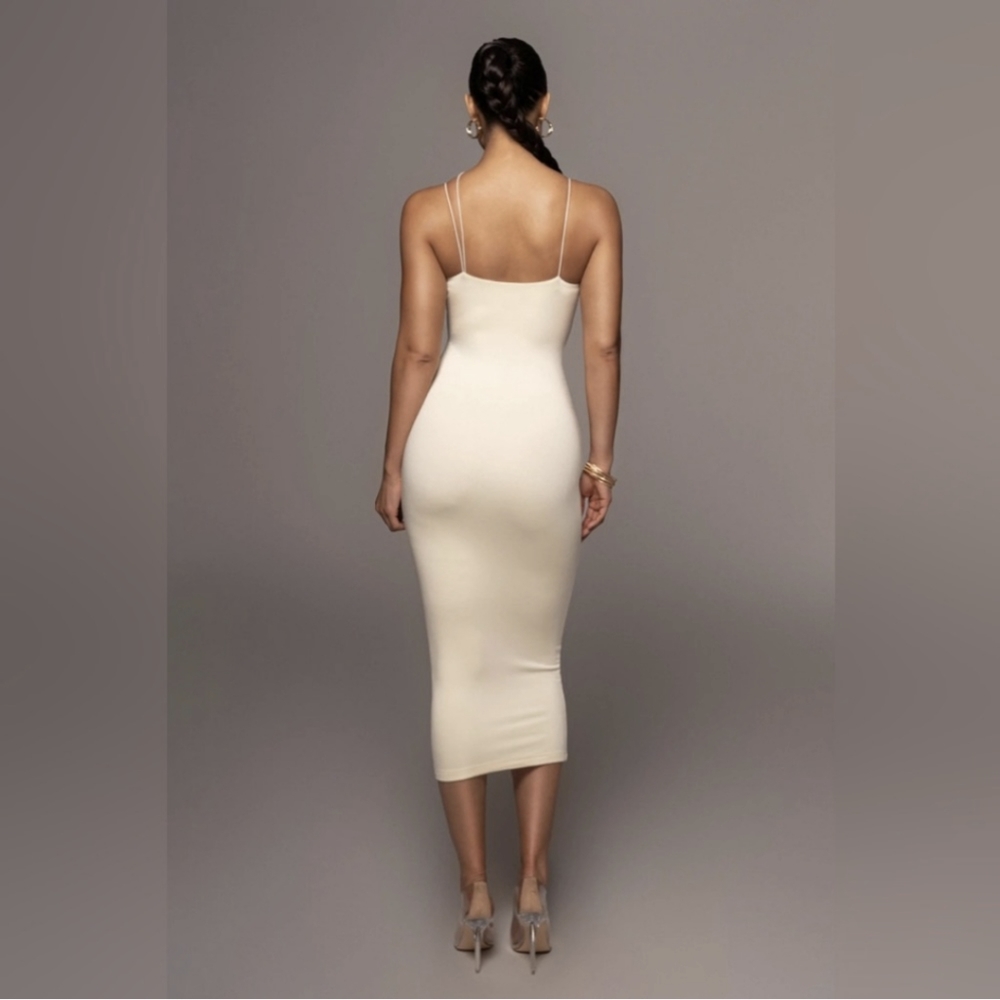 JLUXLABEL Cream Bodycon Spaghetti Strap Midi Dress - Picture 2 of 8